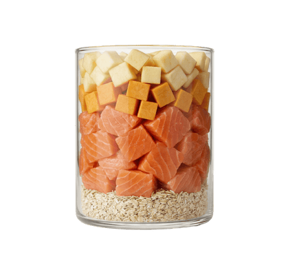 Lachs mit Kürbis, Haferkleie und Apfel